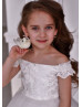 Beaded Off Shoulder Ivory Lace Tulle Flower Girl Dress